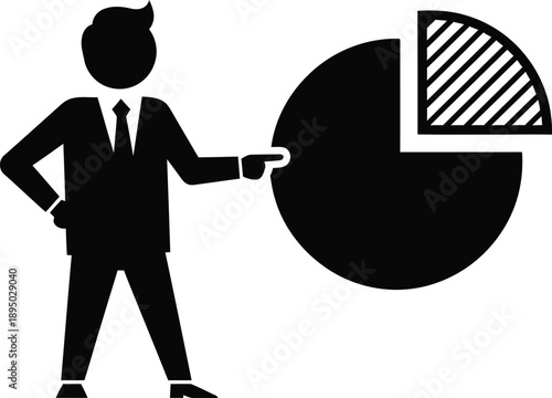 Silhouette vector graphic of businessman presenting pie chart