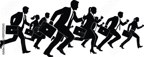 Silhouette vector illustration of business people running in a crowd