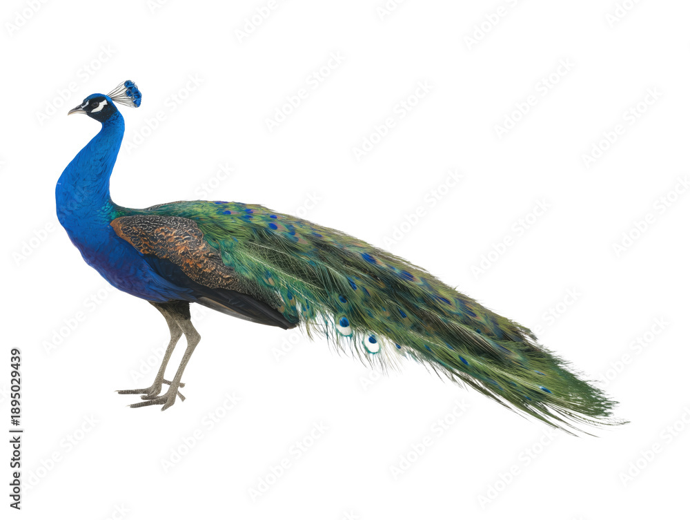 Obraz premium Peacock standing cutout isolated on transparent background