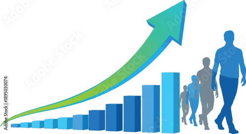 Silhouette vector graphic of business growth with arrow and bar chart