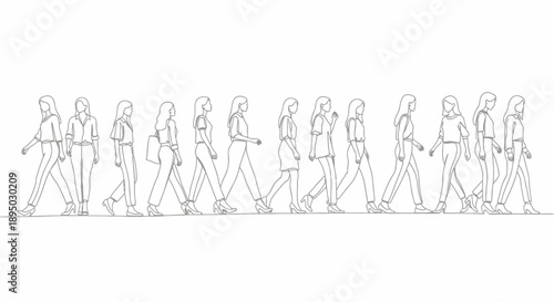 Line drawing of people walking in a row.