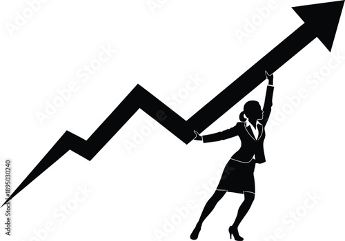 Businesswoman holding silhouette vector arrow up trend growth