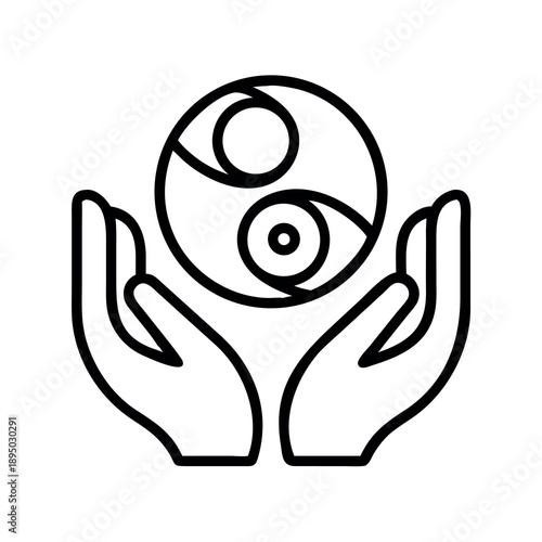 Hands holding a Yin Yang symbol icon, representing balance, harmony, and spirituality.