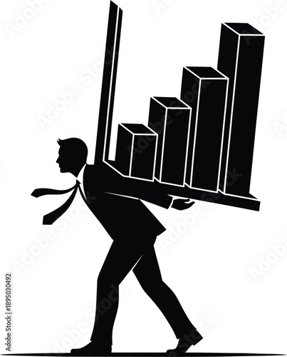 Silhouette vector graphic of businessman carrying bar graph