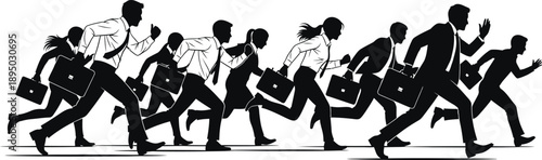 Silhouette vector art of a group of people walking in unison