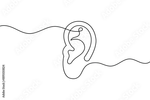 Minimalist ear line drawing with frequency wave for audiology and hearing health