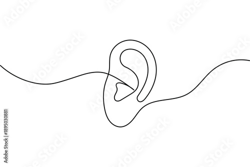 Minimalist ear line drawing with frequency wave for audiology and hearing health