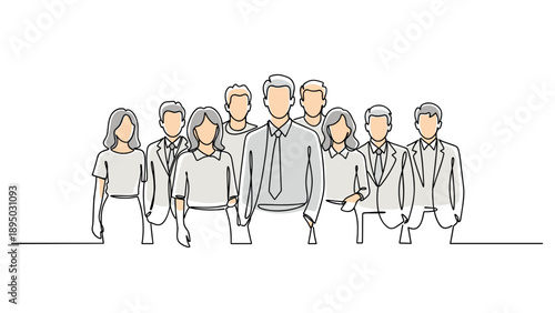 Team of professionals in minimalist linear style on white background