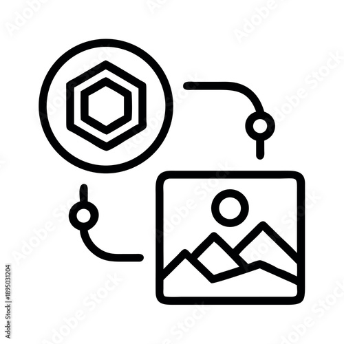 NFT and image icon, digital art and blockchain technology concept vector graphic
