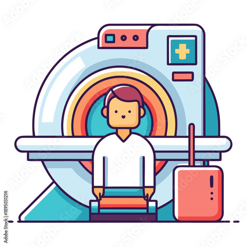 Cartoon MRI Scanner with Patient Undergoing Scan