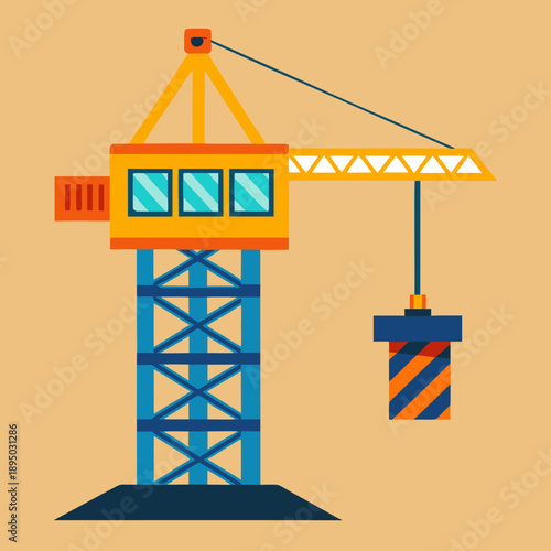 Colorful Construction Tower Crane Illustration
