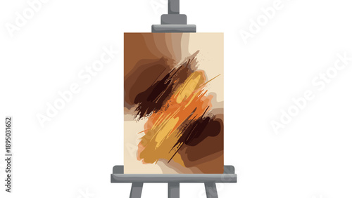 Abstract autumn art on easel with textured brushstrokes in earthy tones