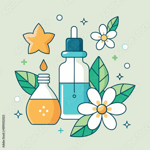 Jasmine Essential Oil Bottles with Botanicals