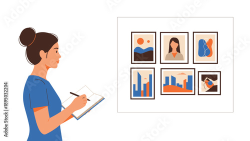 Woman drawing inspiration from modern art gallery portfolio
