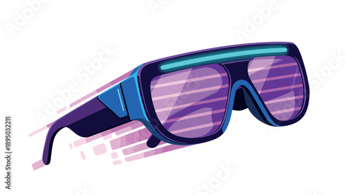 Retro futuristic sunglasses with neon glow and grid reflection