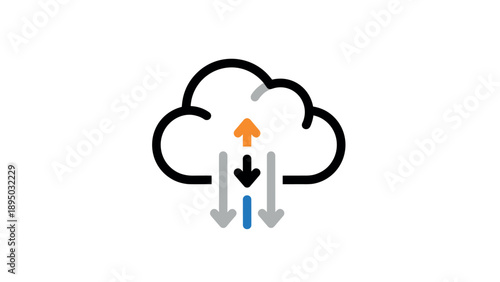 Cloud computing concept with arrows for data transfer and storage