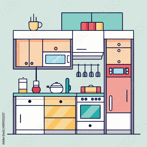 Modern Kitchen Interior Design Vector Illustration