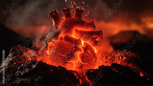 Active volcanic eruption with flowing lava and glowing molten rock at night for dramatic landscape.