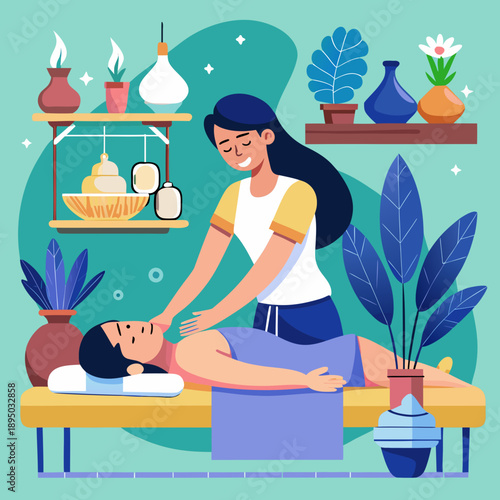 Woman receiving a relaxing massage from a therapist