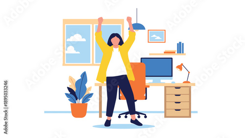 Celebrating success in a modern home office with a minimalist design