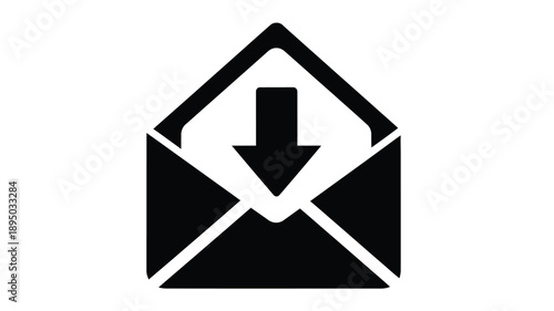 an envelope with a downward arrow icon representing mail or email silhouette