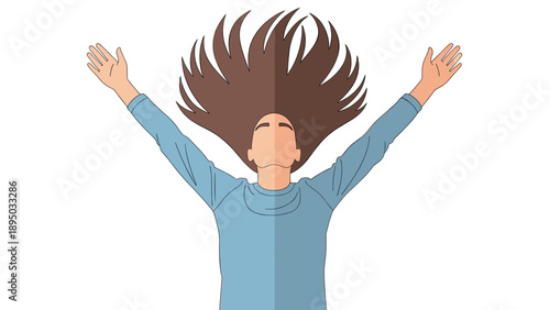 Joyful person lying on ground with arms outstretched in minimalist design