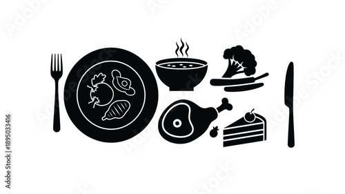 a circular food plate with various ingredients in a striking silhouette