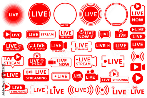 Vector image of a live streaming icon. Button and symbol for live and online streaming. Live streaming logo. Element for your design.