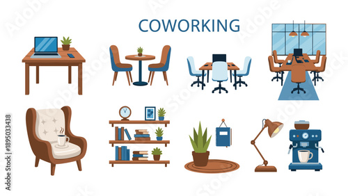 Modern coworking space elements: furniture and decor for office designs