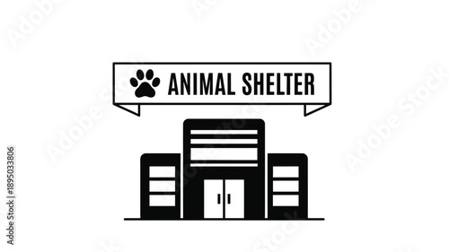 animal shelter building with paw print sign a simple and clean graphic silhouette