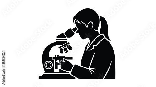 a scientist looking through a microscope a study and research illustration silhouette