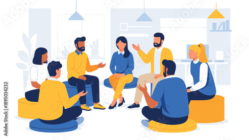 Business team meeting in modern office with diverse participants in flat design
