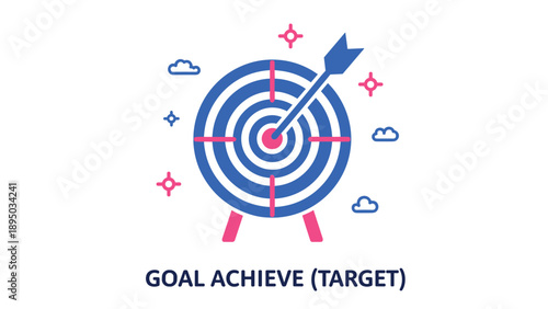 Target achievement with bullseye and arrow in minimalistic style