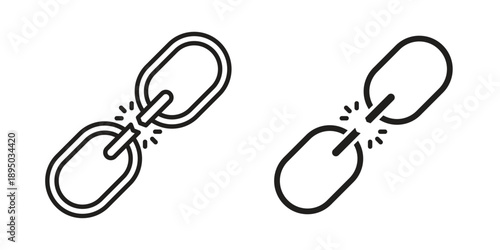 Broken link icon set. Black icon on white background