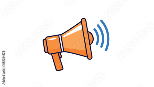 Colorful megaphone icon with sound waves in cartoon style