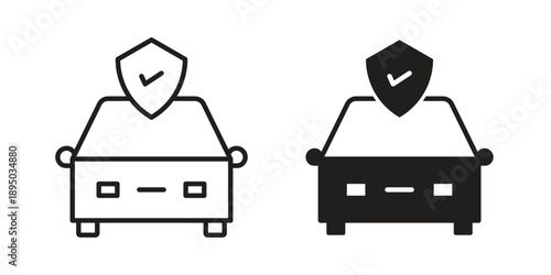 Car insurance icon set. Black icon on white background