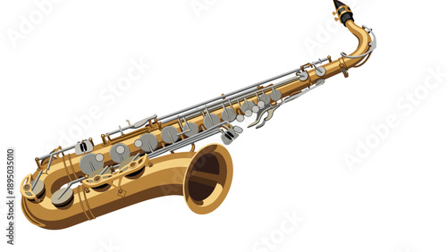 Detailed saxophone design with metallic keys and curved bell