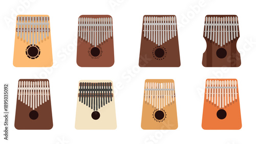 Colorful kalimba set with various designs and patterns