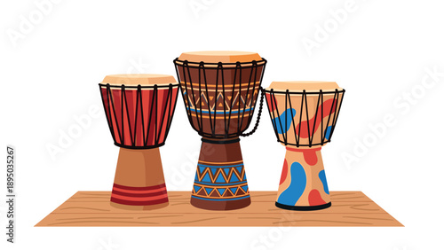 Colorful african drums on wooden surface showcasing cultural diversity and creativity