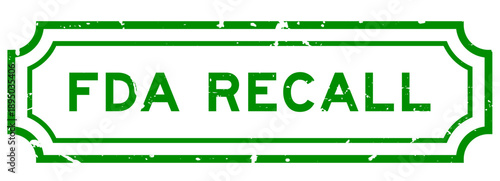 Grunge green FDA recall word square rubber stamp on white background