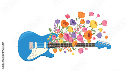Vibrant electric guitar with blossoming flowers in creative fusion design