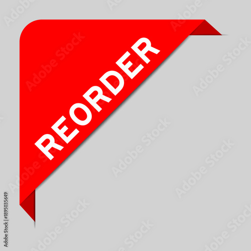 Red color of corner label banner with word reorder on gray background
