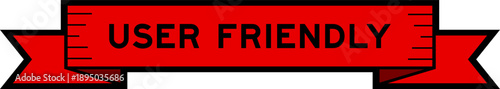 Ribbon label banner with word user friendly in red color on white background