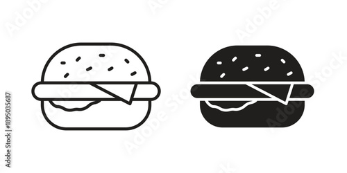 Cheese burger icon set. Black icon on white background