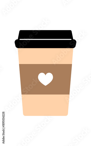 テイクアウト用のコーヒーカップ。シンプルなカフェの紙コップのベクターイラスト。