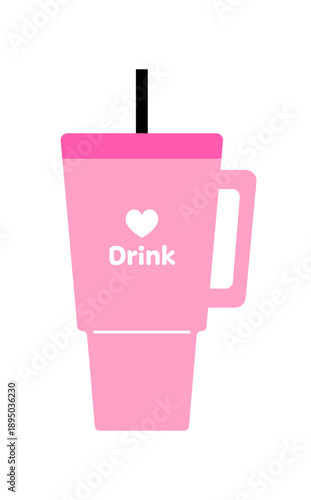 ストロー付きドリンクタンブラーのベクターイラスト（ピンク色）