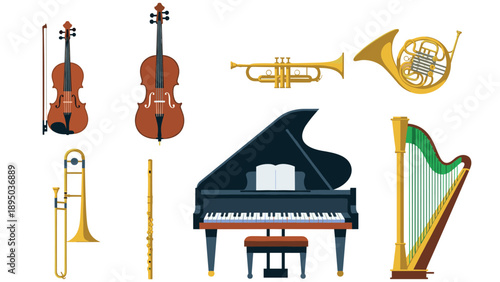Musical instrument collection: flat design of classical instruments for educational and creative projects