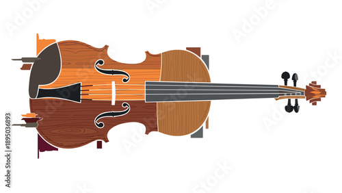 Abstract colorful violin design with geometric elements on white background
