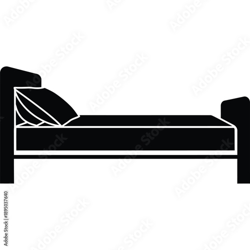 Minimalist Black and White Bed Icon with Pillow for Design and Illustration Projects
