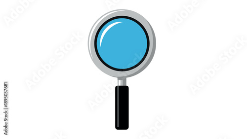 Colorful magnifying glass with black handle on white background